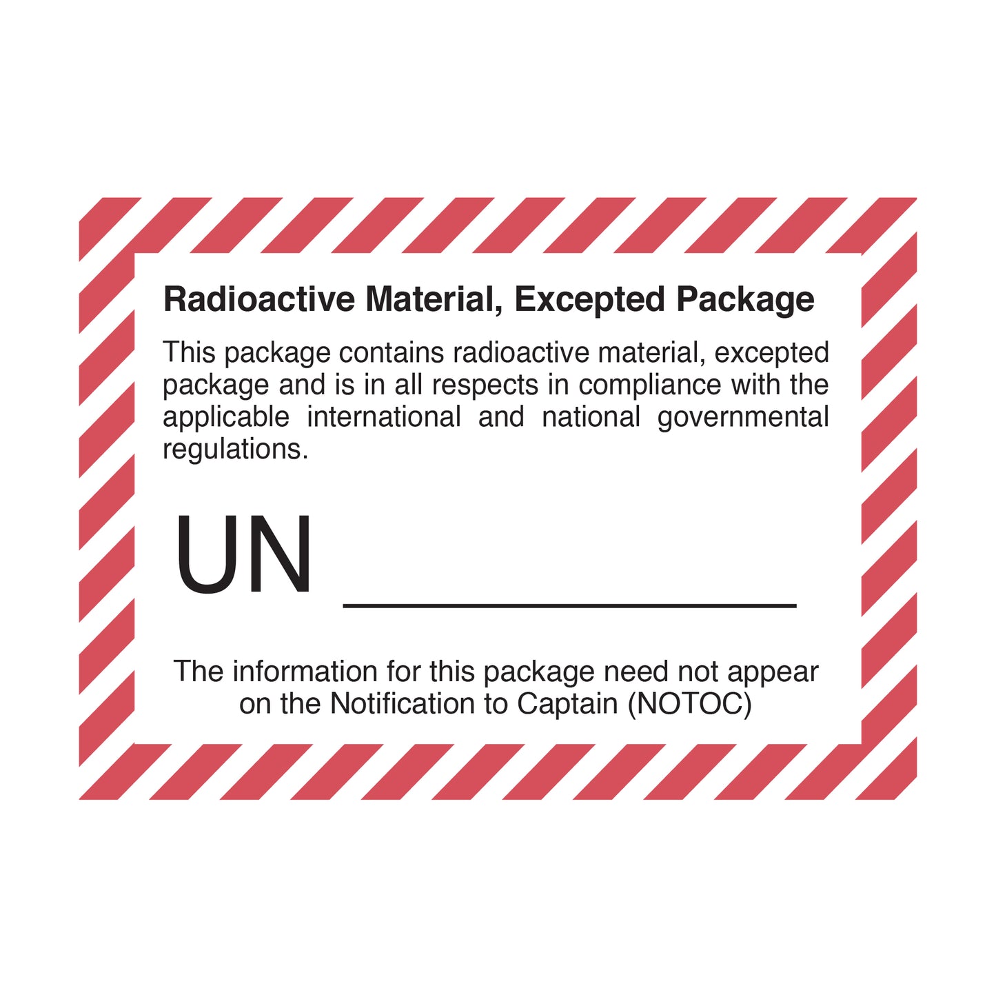 Radioactive Material, Excepted Package (with UN Number printed)