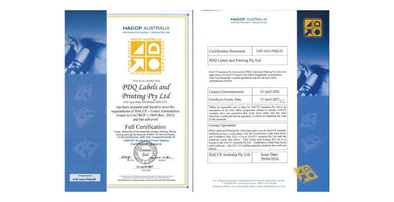 PDQ Labels Achieves HACCP Australia Full Certification