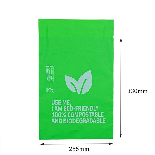 GREEN 100% Compostable Courier Bag / Satchel 02 255mm x 330mm - Price per 100 Bags