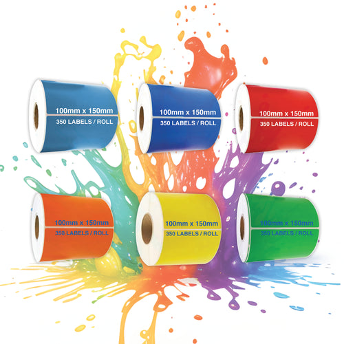 Add a Creative Splash of color with Direct Thermal vibrant Choice of 6 colors. Labels 100x150mm 350/Roll Permanent Adhesive From $10.71 Per Roll for warehouse and shipping use – PDQ Labels Australia