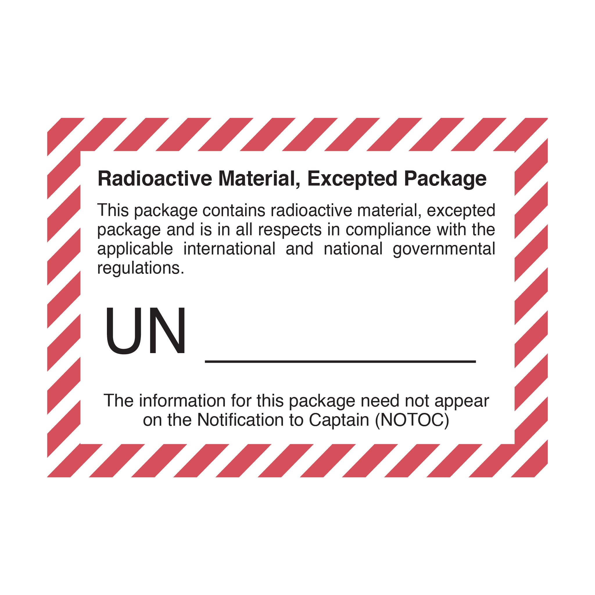 Radioactive Material Excepted Package (UN Number Left Blank) | PDQ ...