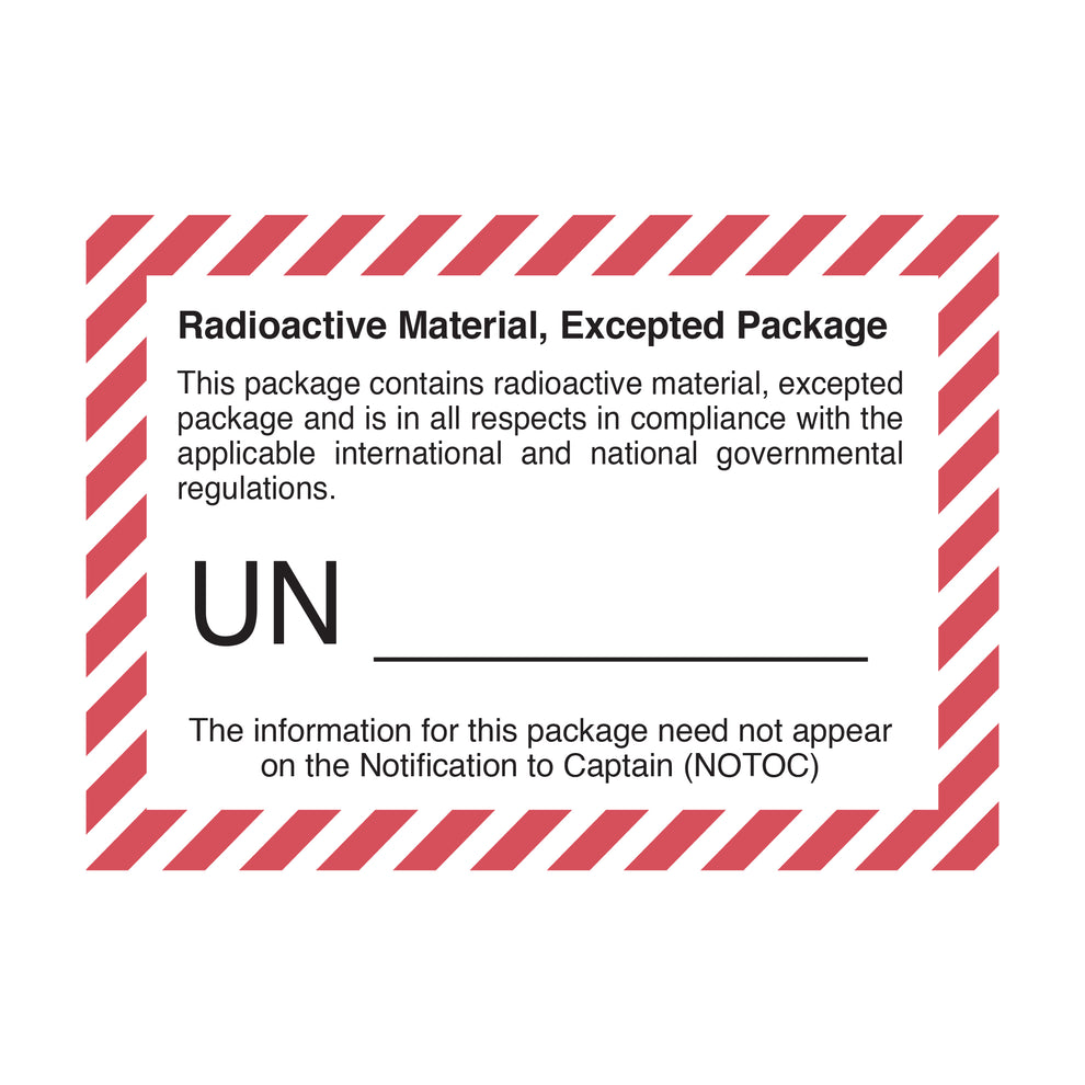 Radioactive Material Excepted Package (UN Number Left Blank) | PDQ ...
