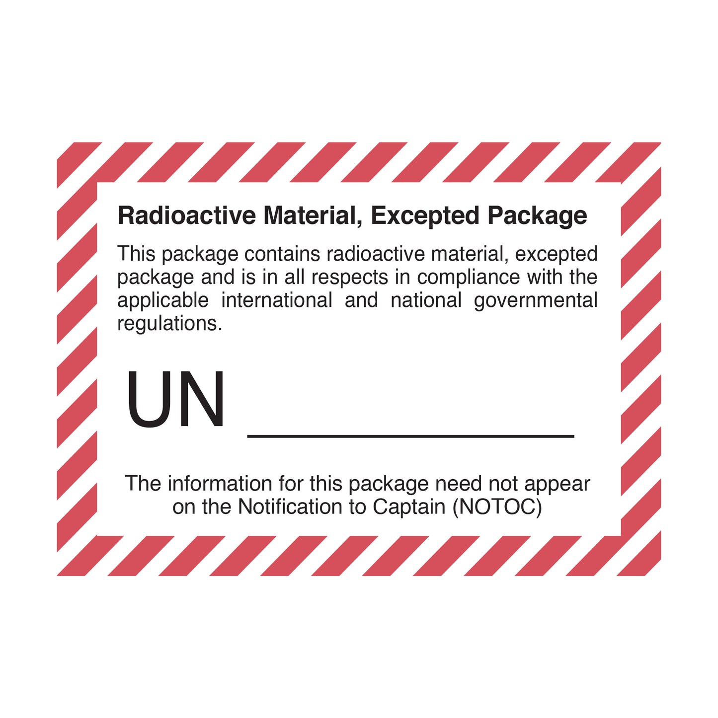 Radioactive Material, Excepted Package (UN Number Left Blank)