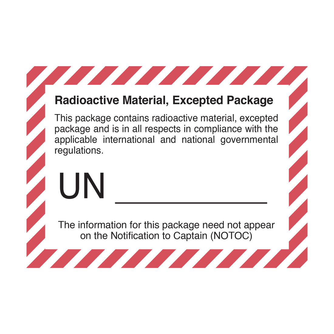 Radioactive Material, Excepted Package (with UN Number printed)