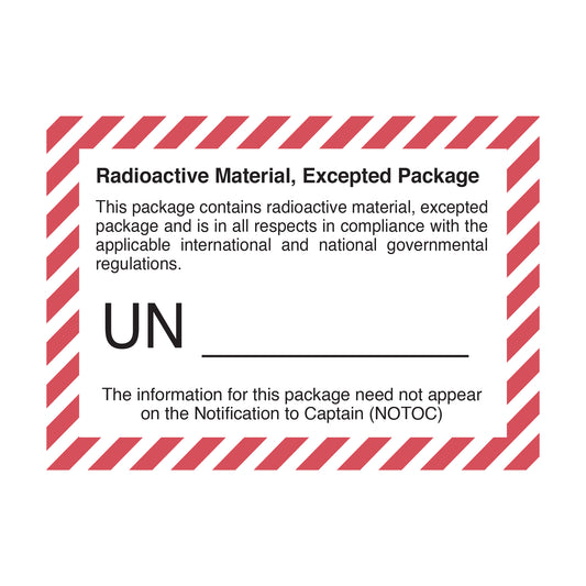 Radioactive Material, Excepted Package (with UN Number printed)