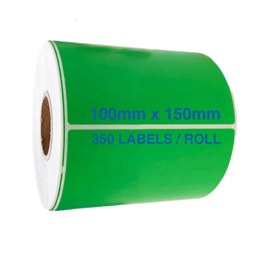 Green Direct Thermal Labels 100x150mm 350/Roll Permanent Adhesive