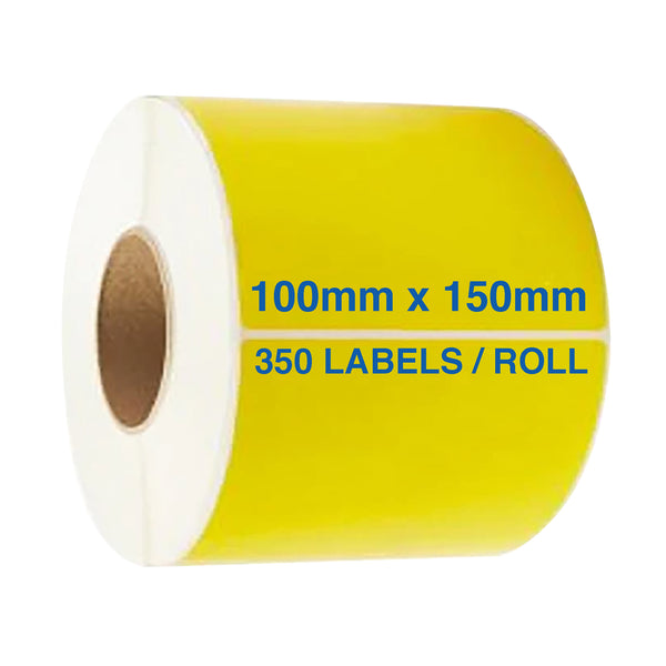 Yellow Direct Thermal Labels 100x150mm 350/Roll Permanent Adhesive